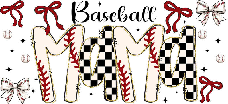 Baseball Bow Checkered UV DTF Cup Wrap for Libbey KA-6488