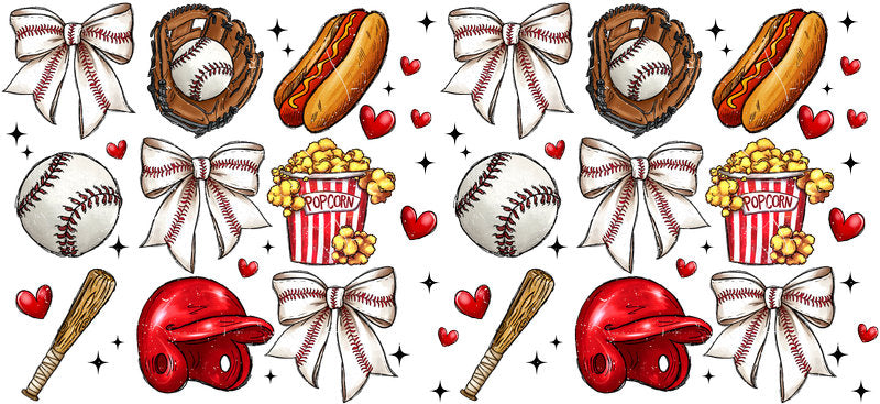 Baseball Bow Icons UV DTF Cup Wrap for 16oz Libbey KA-6495