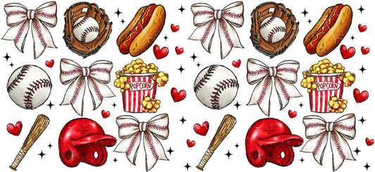 Baseball Bow Icons UV DTF Cup Wrap for 16oz Libbey KA-6495