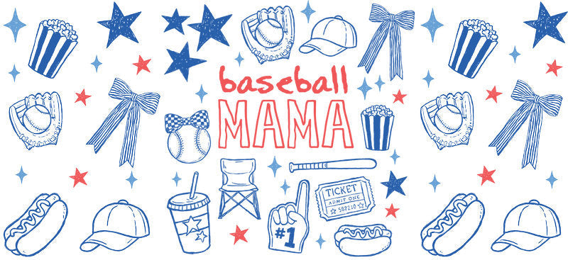 Blue Baseball Icons UV DTF Cup Wrap for 16oz Libbey KA-6500