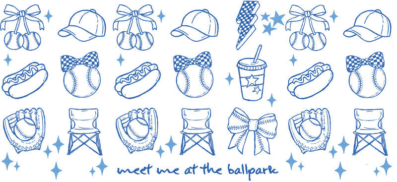 Blue Baseball Doodle UV DTF Cup Wrap for Libbey Glass KA-6504