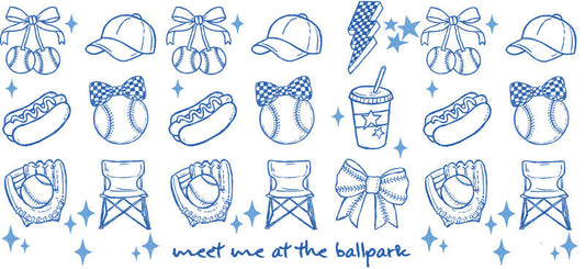 Blue Baseball Doodle UV DTF Cup Wrap for Libbey Glass KA-6504