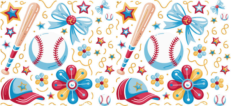 Pastel Baseball Bows UV DTF Cup Wrap for 16oz Libbey KA-6509
