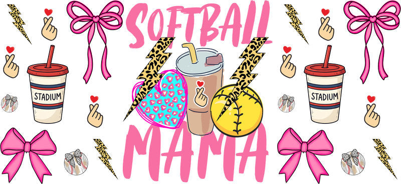 Softball Mama Pink UV DTF Cup Wrap for 16oz Libbey KA-6511