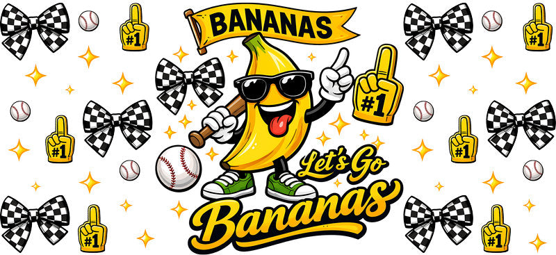 Go Bananas Baseball UV DTF Cup Wrap for Libbey Glass KA-6515