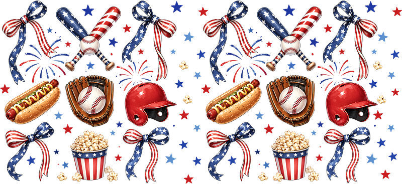 Patriotic Baseball Bows UV DTF Cup Wrap for Libbey Glass KA-6516