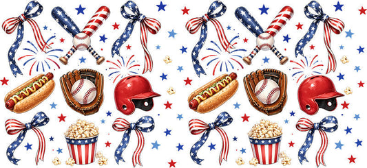 Patriotic Baseball Bows UV DTF Cup Wrap for Libbey Glass KA-6516