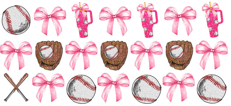 Pink Baseball Bows UV DTF Cup Wrap for Libbey Glass KA-6519