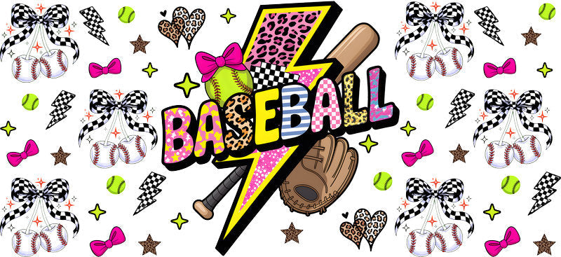 Baseball Lightning Bolt UV DTF Cup Wrap for Libbey Glass KA-6526
