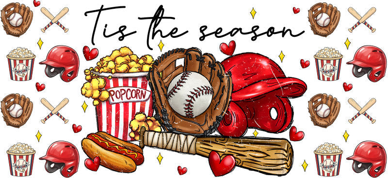 Tis The Season Baseball UV DTF Cup Wrap for Libbey Glass KA-6535
