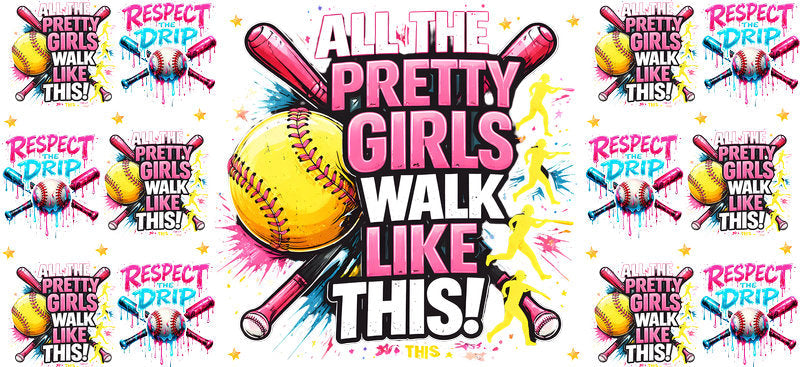 Pretty Girls Play Softball UV DTF Cup Wrap for Libbey KA-6538