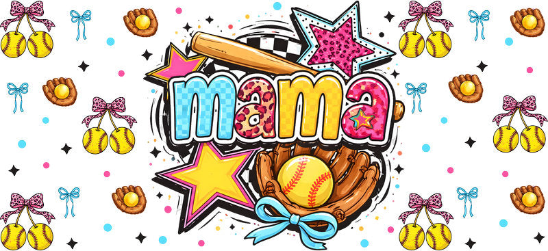 Softball Mama Stars UV DTF Cup Wrap for 16oz Libbey Glass KA-6540