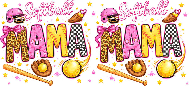 Softball Mama Bow UV DTF Cup Wrap for 16oz Libbey Glass KA-6541