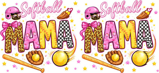 Softball Mama Bow UV DTF Cup Wrap for 16oz Libbey Glass KA-6541