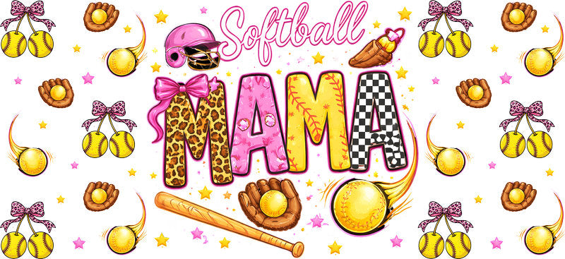 Softball Mama Coquette UV DTF Cup Wrap for 16oz Libbey Glass KA-6542