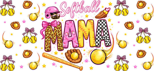 Softball Mama Coquette UV DTF Cup Wrap for 16oz Libbey Glass KA-6542