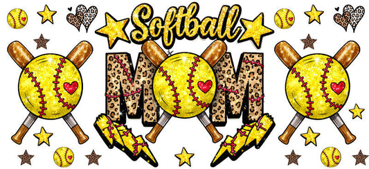 Softball Mom Checker UV DTF Cup Wrap for 16oz Libbey Glass KA-6546