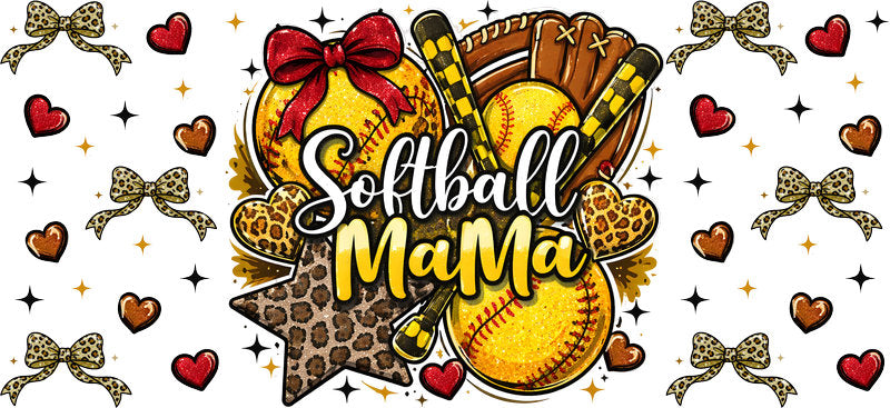 Softball Mama Heart UV DTF Cup Wrap for 16oz Libbey Glass KA-6548