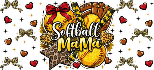 Softball Mama Heart UV DTF Cup Wrap for 16oz Libbey Glass KA-6548