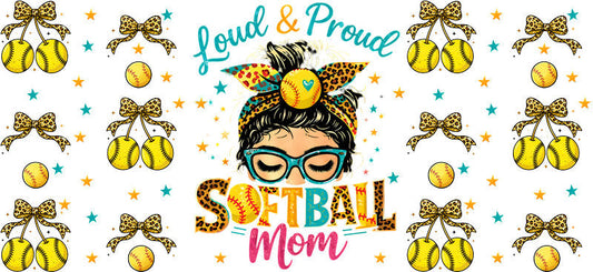 Softball Mom Leopard UV DTF Cup Wrap for 16oz Libbey Glass KA-6550