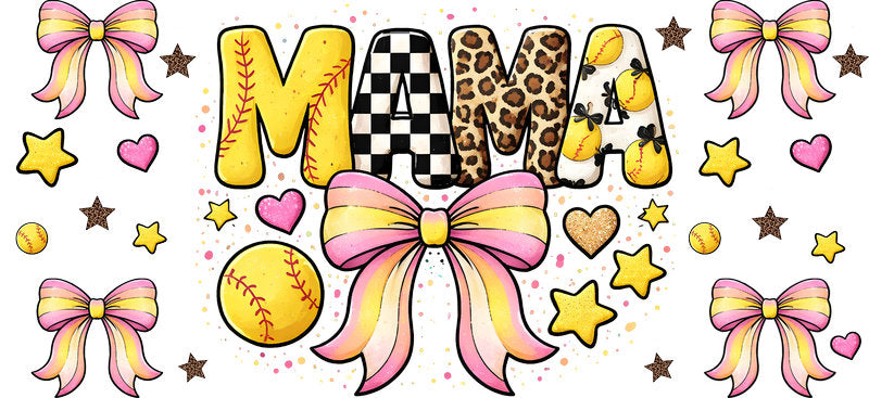Softball Mama Pastel Bow UV DTF Cup Wrap for 16oz Libbey Glass KA-6551