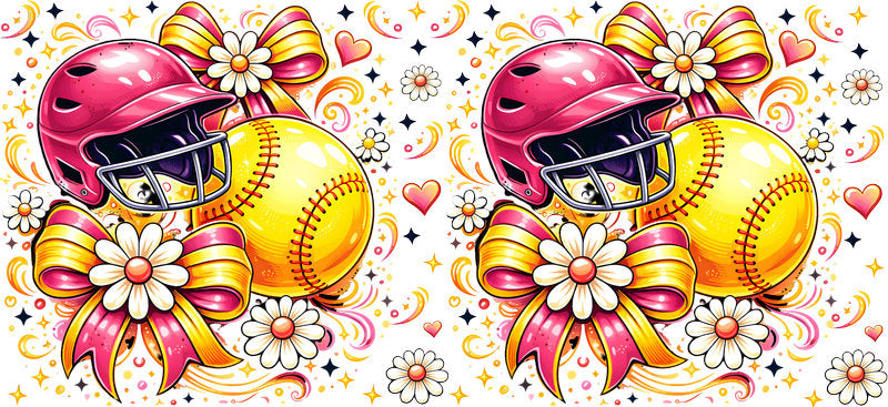 Pink Softball Helmet UV DTF Cup Wrap for 16oz Libbey Glass KA-6552