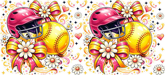 Pink Softball Helmet UV DTF Cup Wrap for 16oz Libbey Glass KA-6552