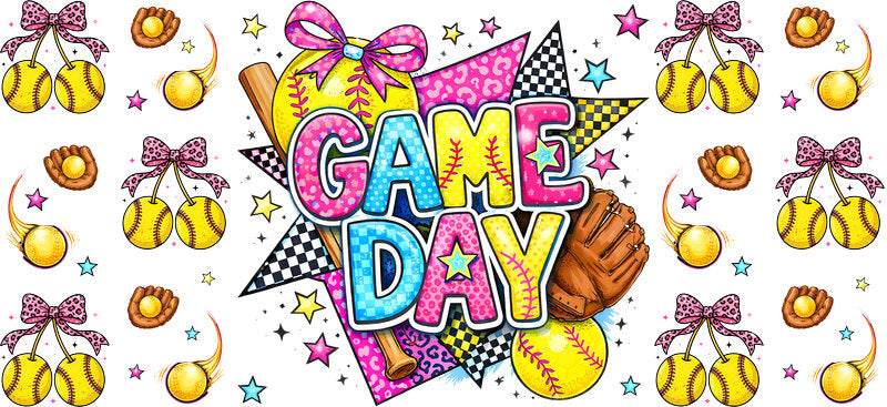 Softball Game Day Bow UV DTF Cup Wrap for 16oz Libbey Glass KA-6556