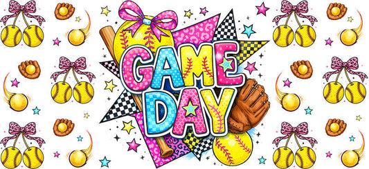 Softball Game Day Bow UV DTF Cup Wrap for 16oz Libbey Glass KA-6556
