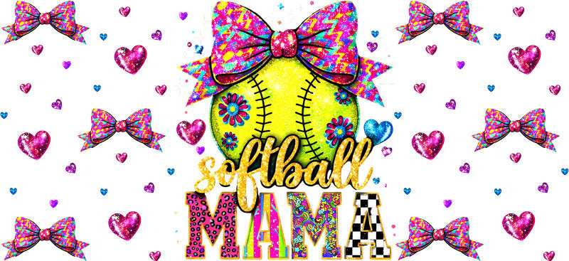 Softball Heart Bow UV DTF Cup Wrap for 16oz Libbey Glass KA-6560