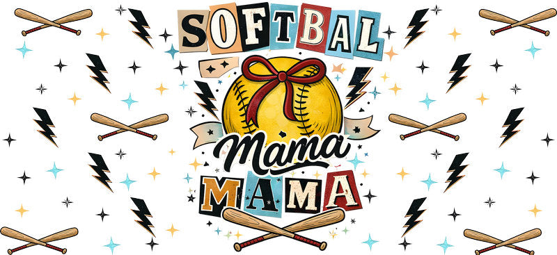 Softball Mama Neutral UV DTF Cup Wrap for 16oz Libbey Glass KA-6562