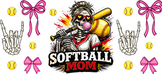 Softball Rocker Mom UV DTF Cup Wrap for 16oz Libbey Glass KA-6563
