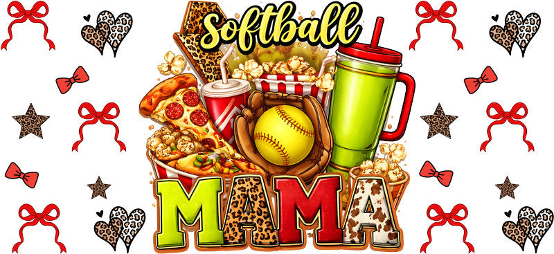 Softball Mama Drink UV DTF Cup Wrap for 16oz Libbey Glass KA-6570