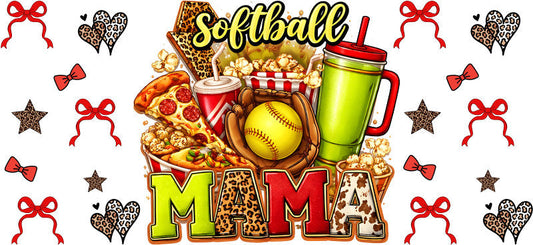 Softball Mama Drink UV DTF Cup Wrap for 16oz Libbey Glass KA-6570