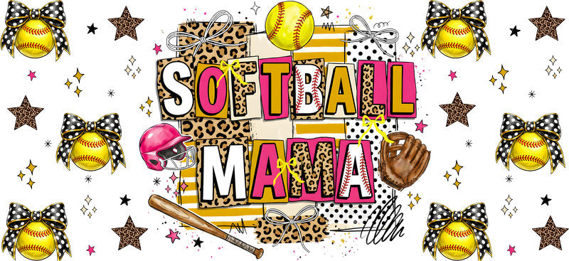 Softball Mama Stars Glitter UV DTF Cup Wrap for 16oz Libbey Glass KA-6578