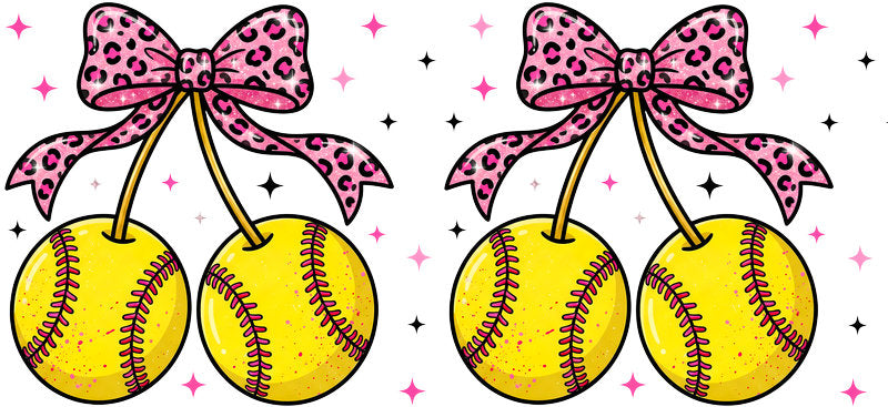 Softball Yellow Bow UV DTF Cup Wrap for 16oz Libbey Glass KA-6581