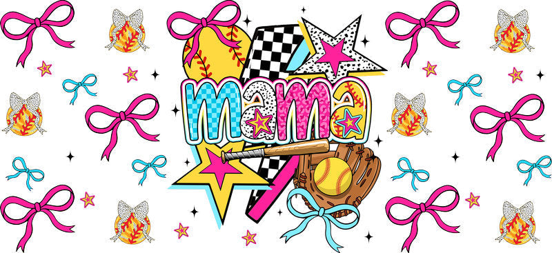 Softball Mama Pastel Stars UV DTF Cup Wrap for 16oz Libbey Glass KA-6582