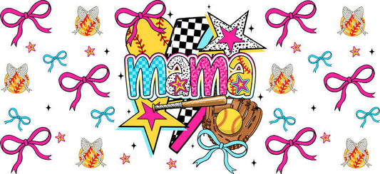 Softball Mama Pastel Stars UV DTF Cup Wrap for 16oz Libbey Glass KA-6582