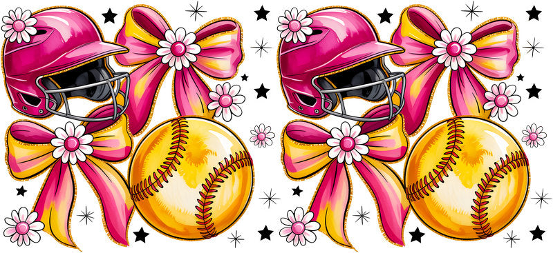 Softball Pink Bow Helmet UV DTF Cup Wrap for 16oz Libbey Glass KA-6583