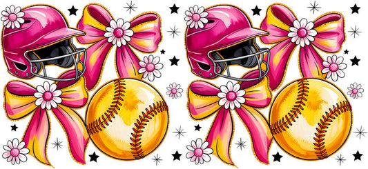 Softball Pink Bow Helmet UV DTF Cup Wrap for 16oz Libbey Glass KA-6583