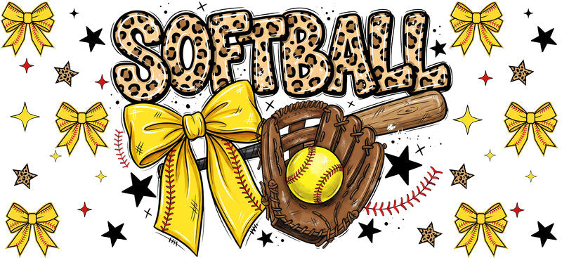 Softball Bow Bat UV DTF Cup Wrap for 16oz Libbey Glass KA-6584