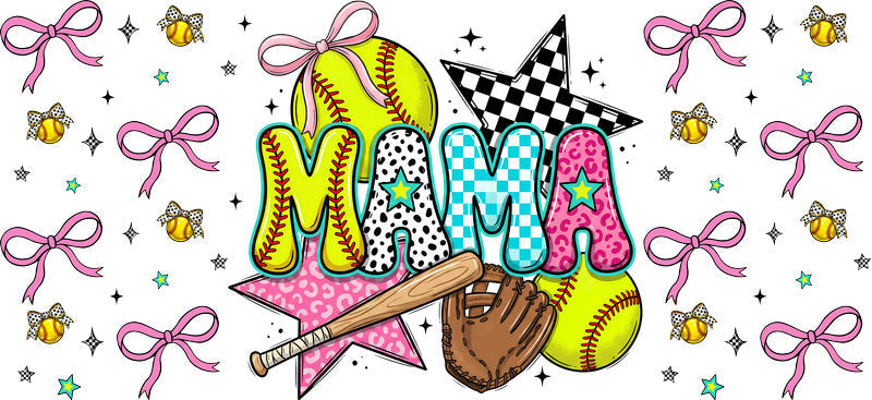 Softball Mama Colorful UV DTF Cup Wrap for 16oz Libbey Glass KA-6585