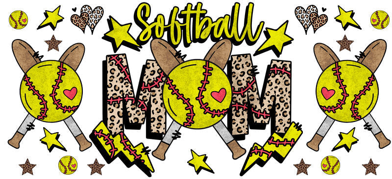 Softball Mom Yellow Stars UV DTF Cup Wrap for 16oz Libbey Glass KA-6587