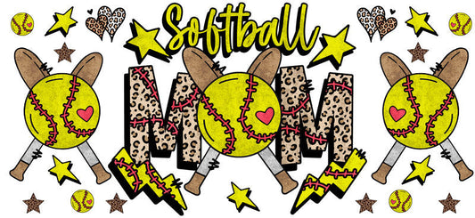 Softball Mom Yellow Stars UV DTF Cup Wrap for 16oz Libbey Glass KA-6587