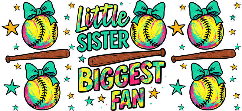 Little Sister Bows Softball UV DTF Cup Wrap for 16oz Libbey Glass KA-6588