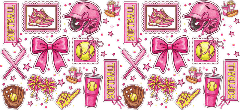Pink Softball Accessories UV DTF Cup Wrap for 16oz Libbey Glass KA-6589