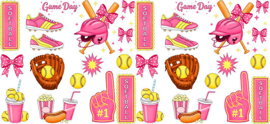 Softball Game Day Accessories UV DTF Cup Wrap for 16oz Libbey Glass KA-6590