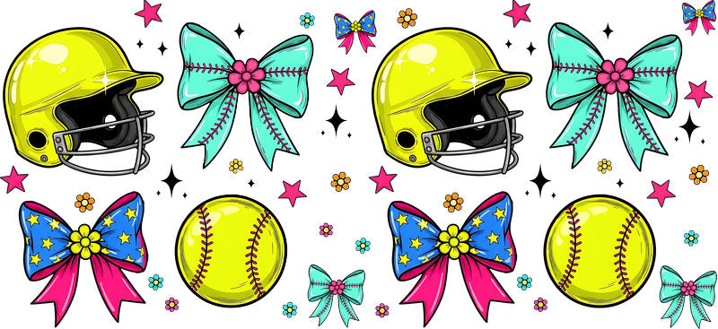 Softball Colorful Bows UV DTF Cup Wrap for 16oz Libbey Glass KA-6593
