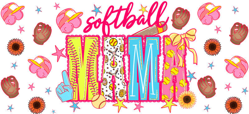 Softball Mama Pastel UV DTF Cup Wrap for 16oz Libbey Glass KA-6596