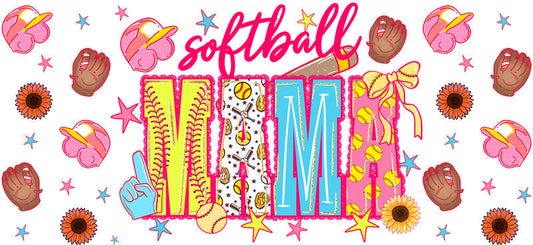Softball Mama Pastel UV DTF Cup Wrap for 16oz Libbey Glass KA-6596